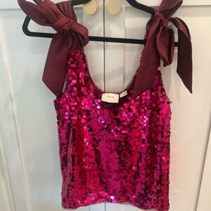 Anthropologie Pink Sequin Tank Top